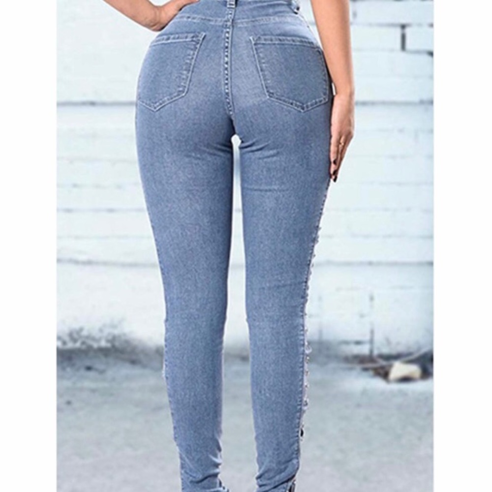 GOGO Jeans Light Color Denim High Waisted Laces on Sides Sexy Fun Jeans 5 - Picture 4 of 11